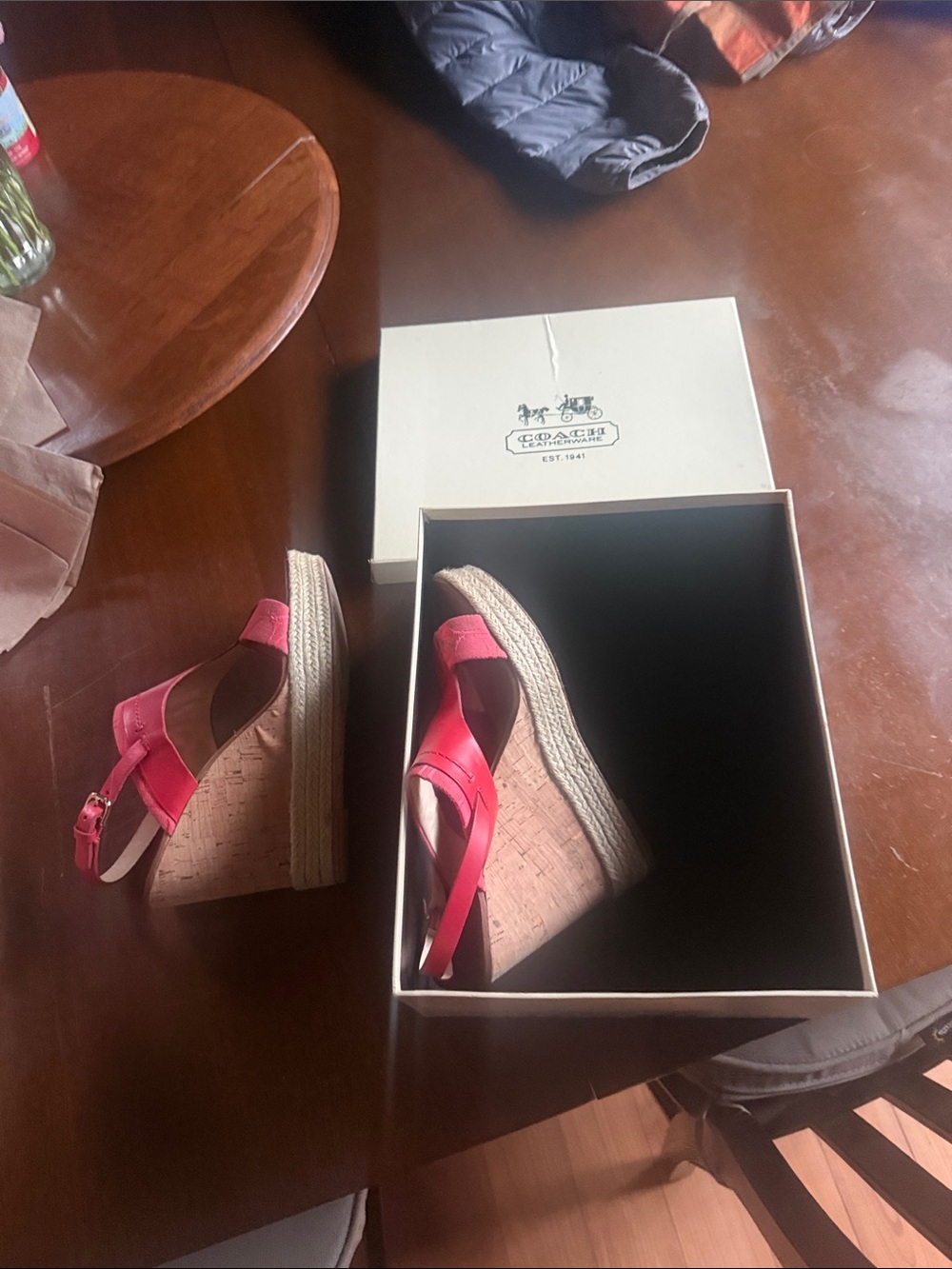 Coach Pink Espadrille Wedge Sandals with Slingback